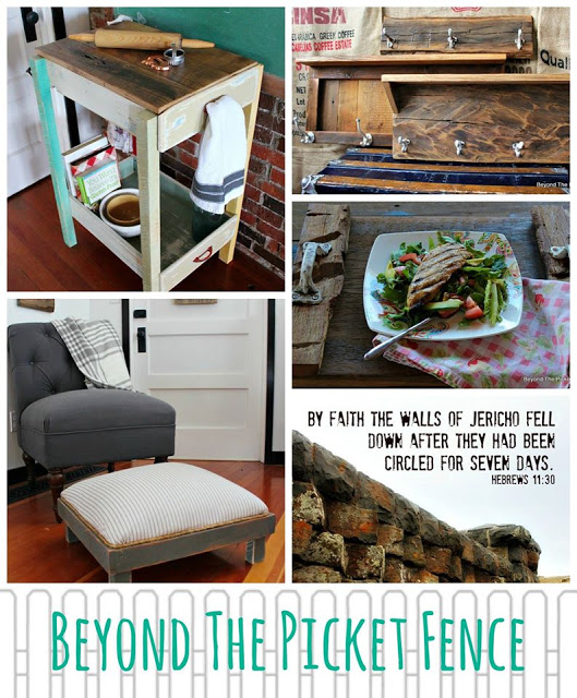 Beyond the Picket Fence DIY work table, footstool, coat hooks plus recipe and inspirational verse