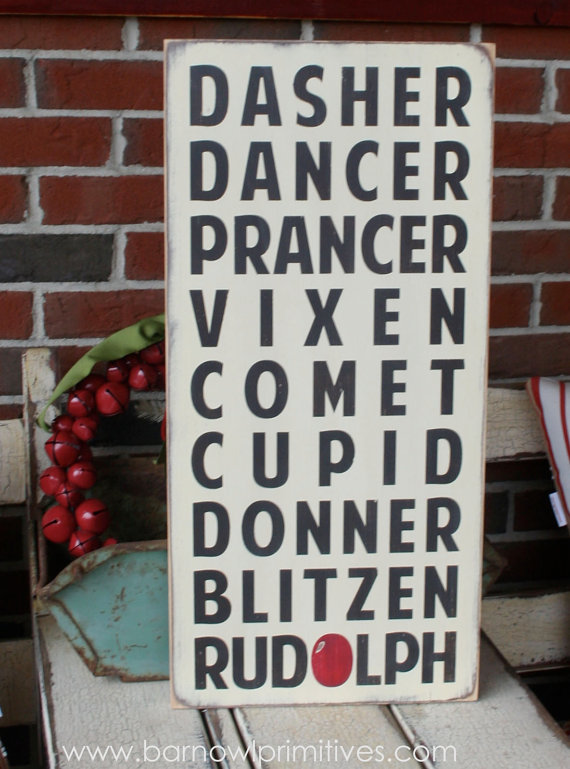 Christmas Reindeer Typography Word Art Sign in Vintage Style
