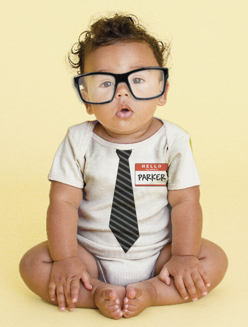 The New Guy - Tie Baby Onesie, Personalized Infant Geek, Geekery, Custom Boy Tie Bodysuit