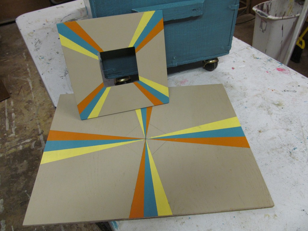 Sunburst design painted on back and mirror frame Sunburst design painted on back and mirror frame